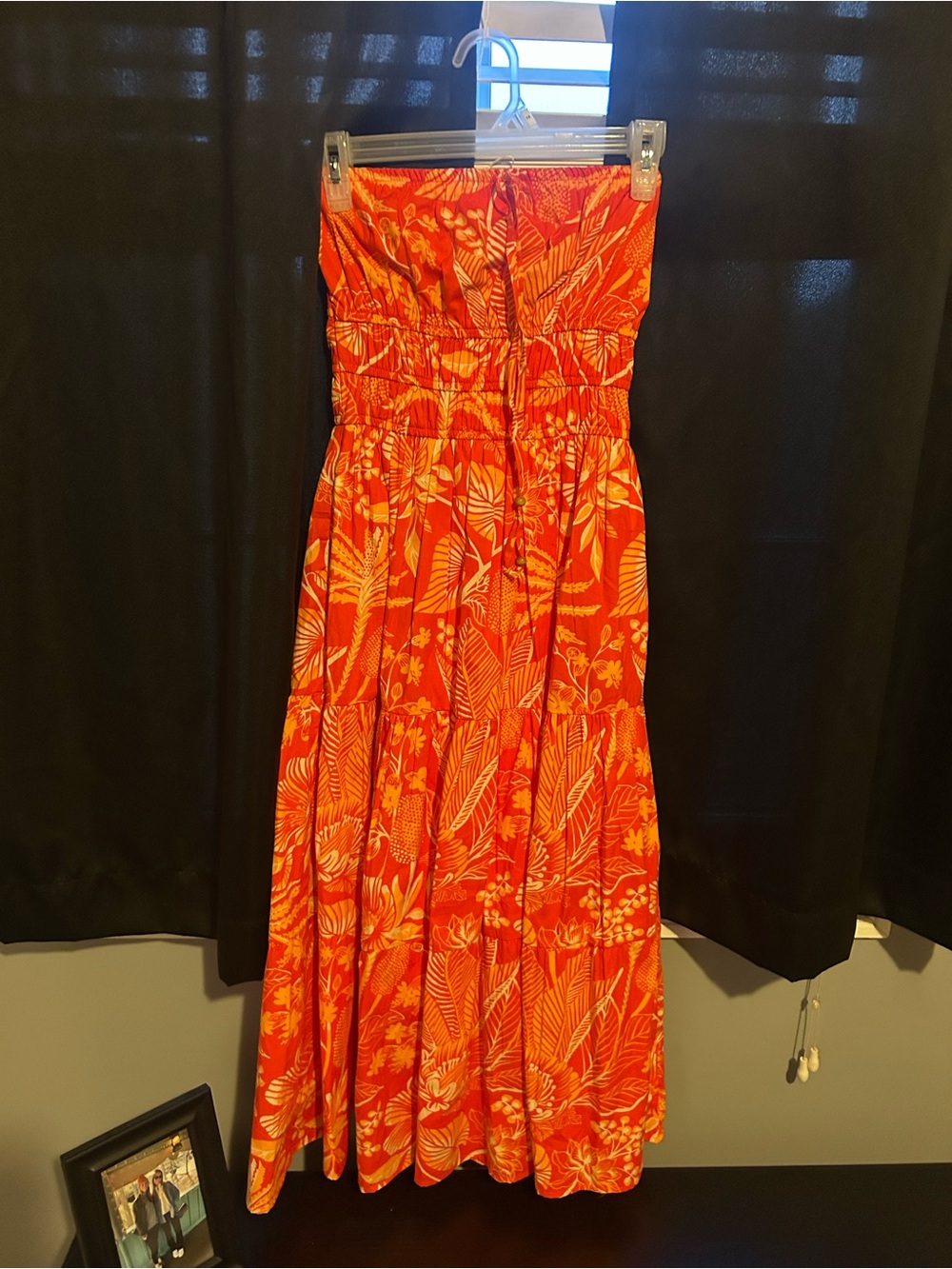 Strapless Tropical Maxi Dress in Bright Orange